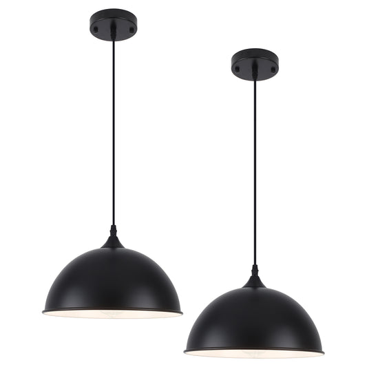 Black Pendant Lights Kitchen Island, 11.8" Dome Pendant Light with Gold Painted Interior,Modern Pendant Light Ceiling Hanging Lamp for Dining Room Bedroom, 2 Pack