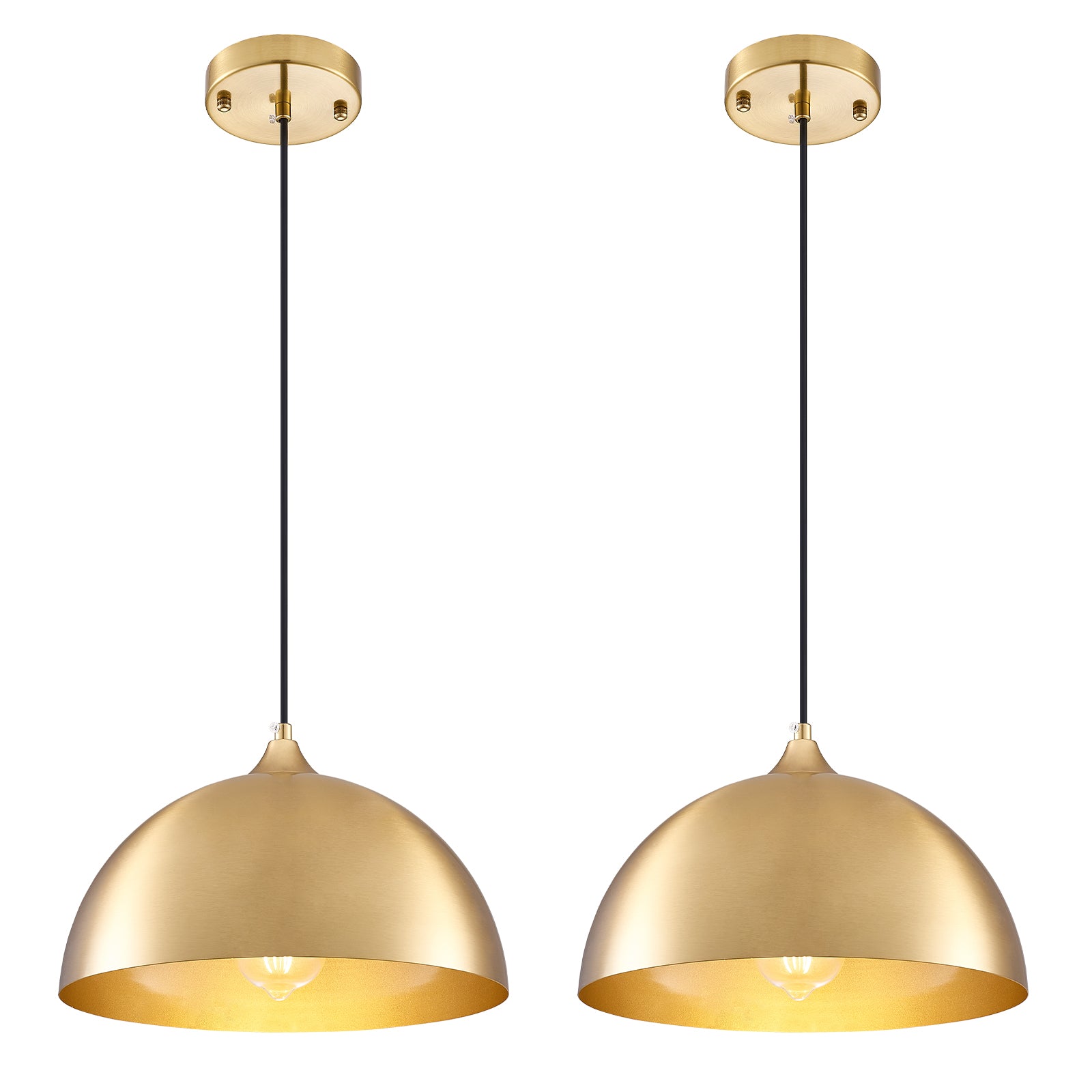 SESIMENT Farmhouse Pendant Lighting for Kitchen Island,Black and Gold Dome Pendant Light Fixtures, Industrial Hanging Ceiling Light for Dining Room Foyer Cafe Kitchen Sink,2 Pack