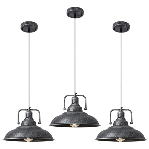 Black Pendant Light fixtures 12.5 inches 3 Packs,Matte Pendant Lights Kitchen Island,Industrial Pendant Light,Vintage Farmhouse Pendant Light for Dinning Room Entryway Barn