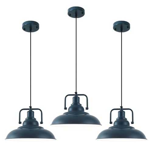 Black Pendant Light fixtures 12.5 inches 3 Packs,Matte Pendant Lights Kitchen Island,Industrial Pendant Light,Vintage Farmhouse Pendant Light for Dinning Room Entryway Barn