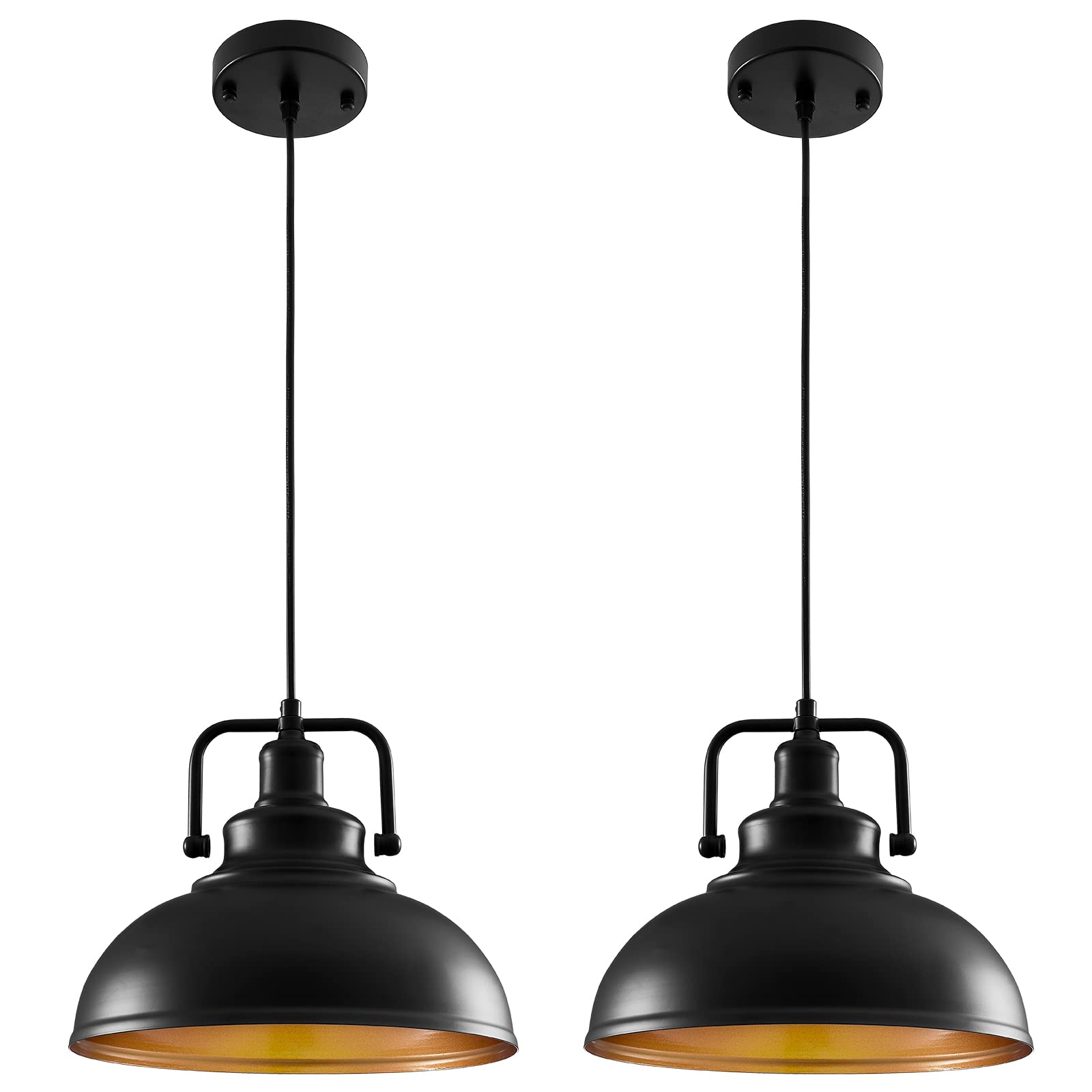 Matte Black Pendant Light Industrial Farmhouse Pendant Lights Adjustable Metal Hang Vintage Pendant Lights for Kitchen Island Island Dining Room Barn, E26 Base, 2 Pack