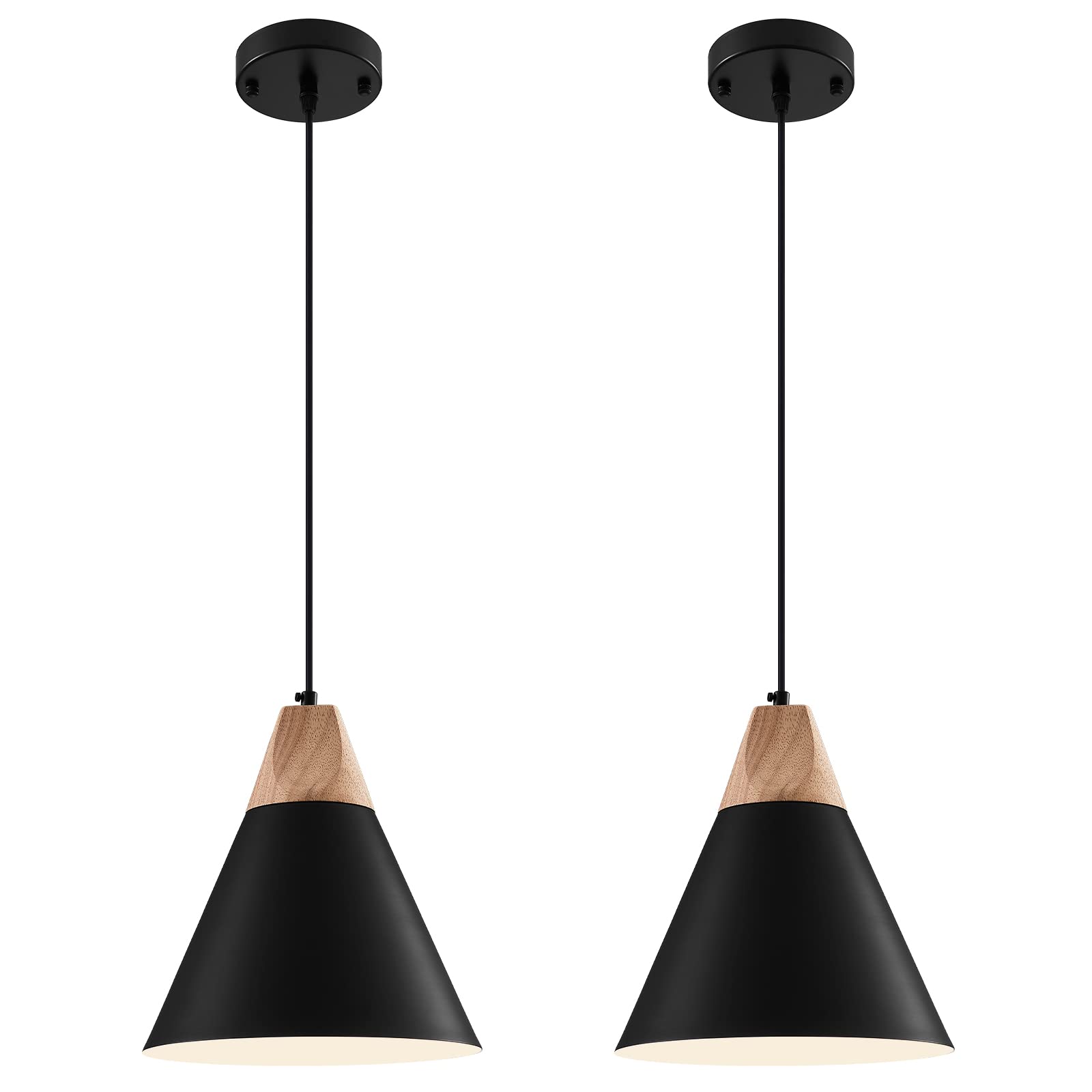 Black Pendent Light Fixtures 2 Packs 9.4 inches,Wood and Metal Industrial Pendant Light, Island Lights for Kitchen,Farmhouse Pendant Light Fixtures Bar Light Hanging for Bedroom,Hallway