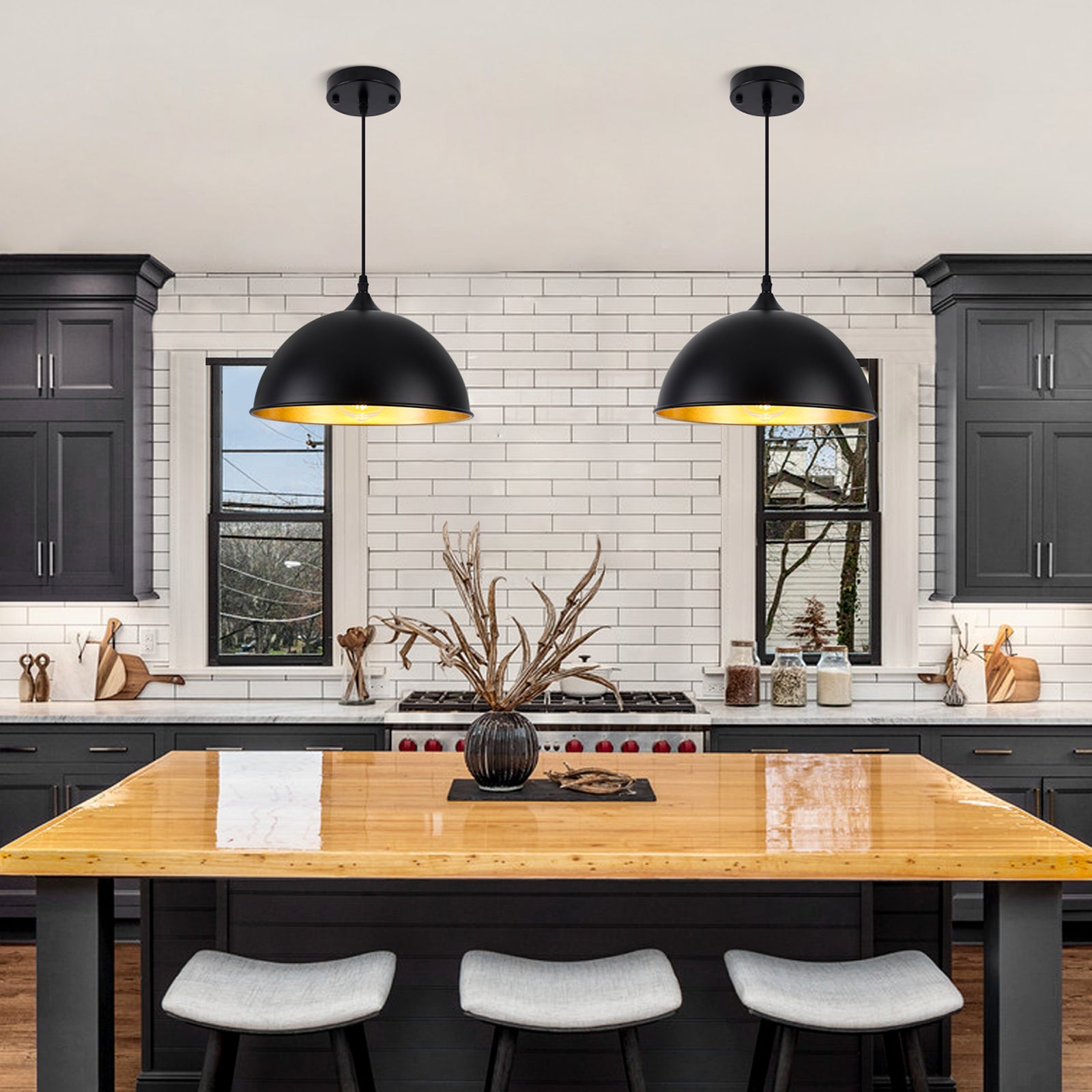 Black Pendant Lights Kitchen Island, 11.8