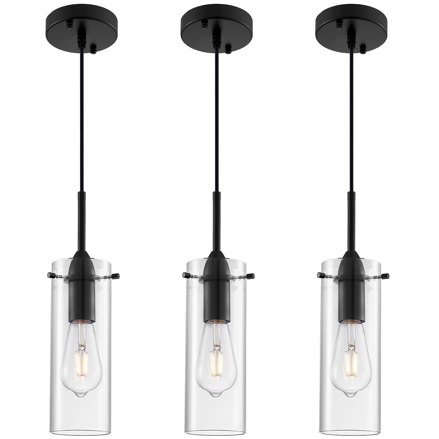 Modern Pendant Light, 3 Packs, Farmhouse Style, Black, Adjustable, Kitchen Island, Living Room, Bedroom