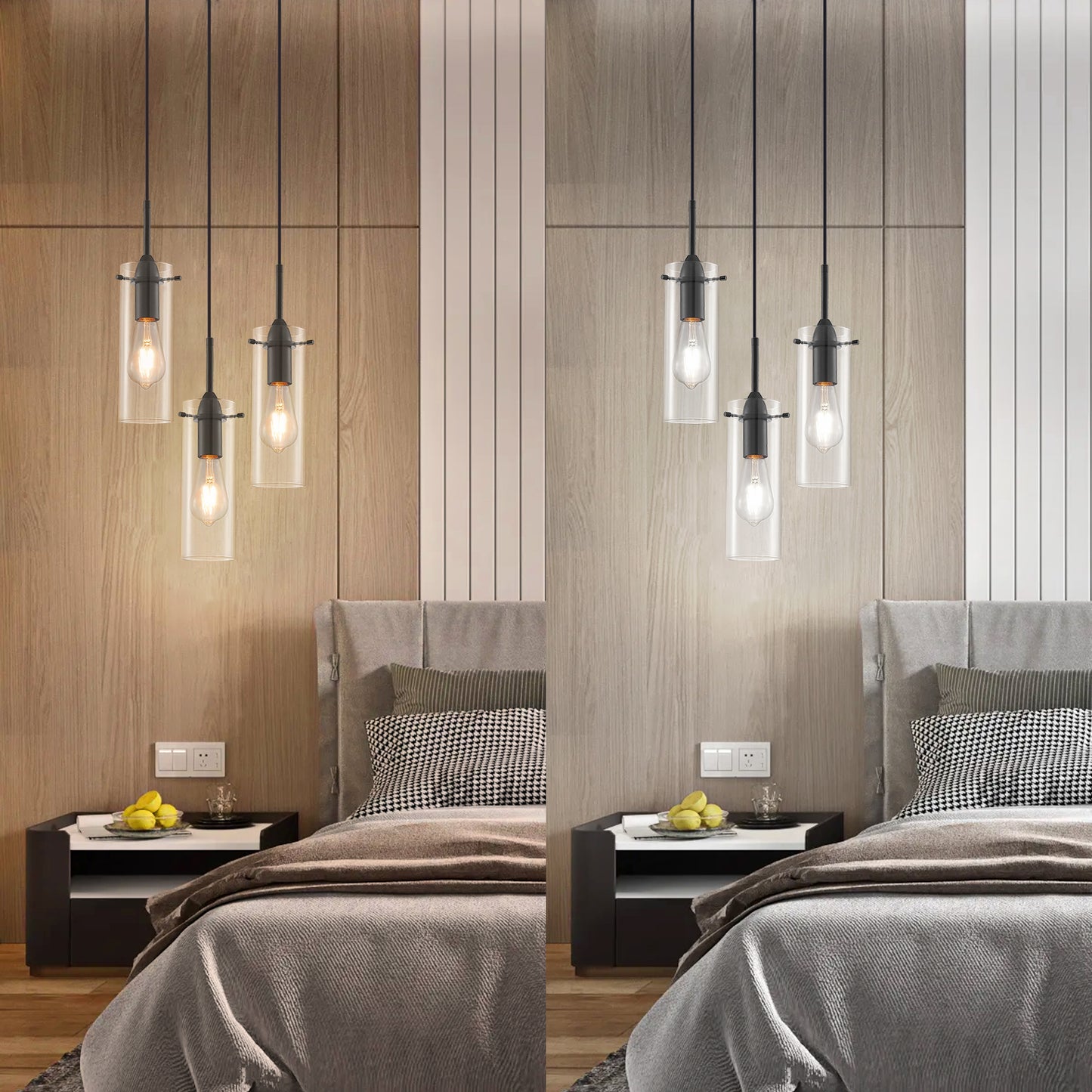 Modern Pendant Light, 3 Packs, Farmhouse Style, Black, Adjustable, Kitchen Island, Living Room, Bedroom