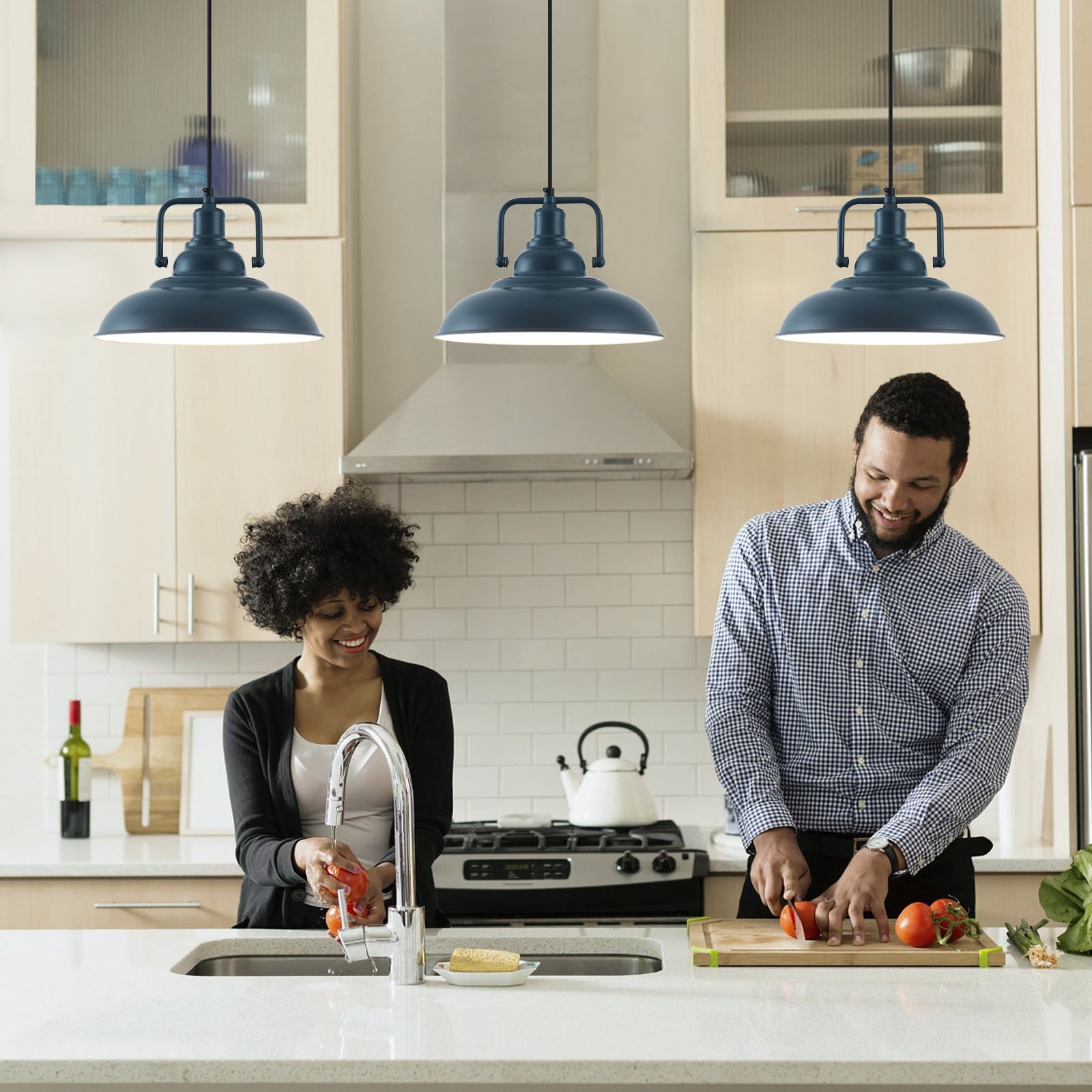 Black Pendant Light fixtures 12.5 inches 3 Packs,Matte Pendant Lights Kitchen Island,Industrial Pendant Light,Vintage Farmhouse Pendant Light for Dinning Room Entryway Barn