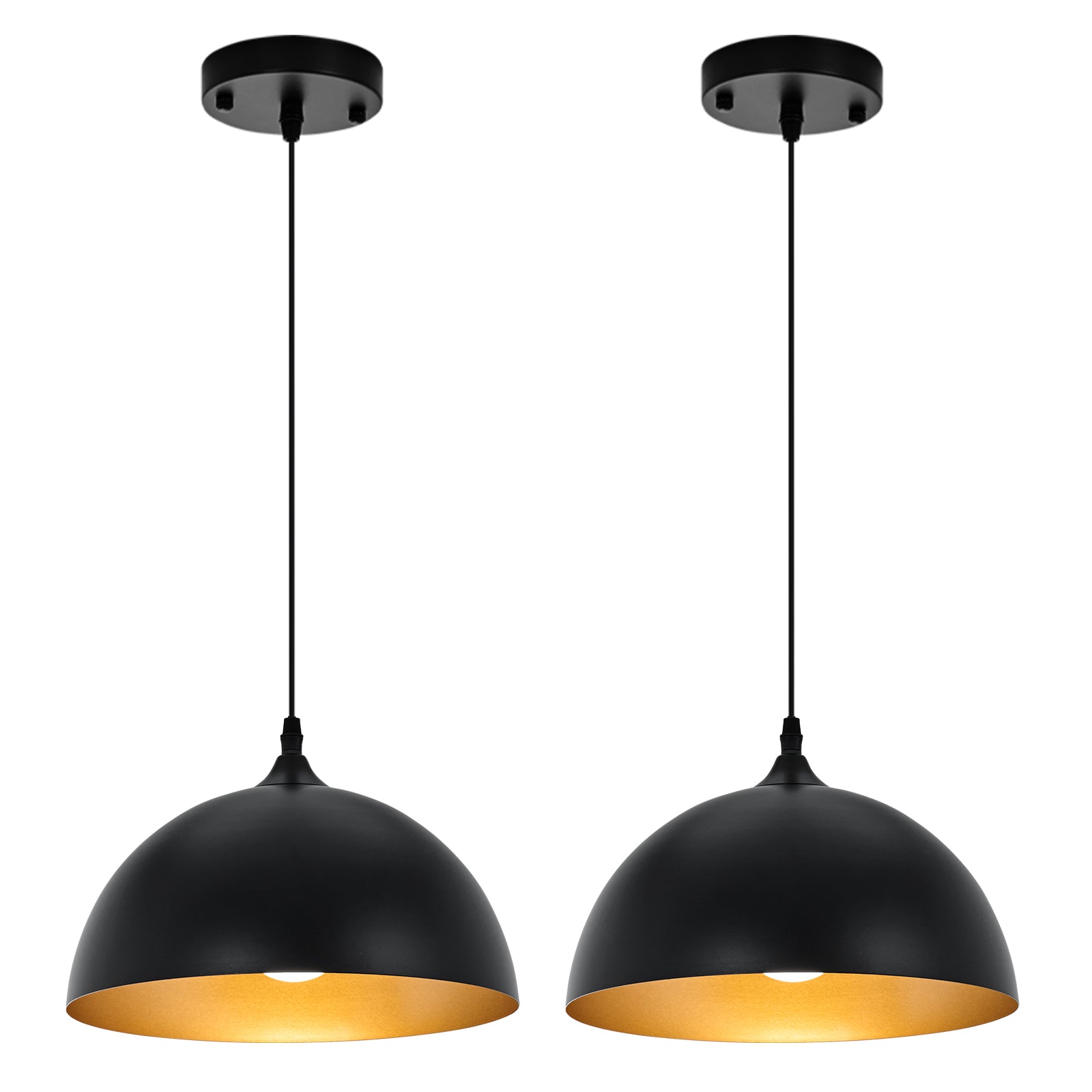 SESIMENT Farmhouse Pendant Lighting for Kitchen Island,Black and Gold Dome Pendant Light Fixtures, Industrial Hanging Ceiling Light for Dining Room Foyer Cafe Kitchen Sink,2 Pack