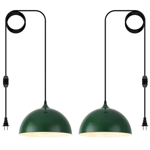 Green Plug-in Farmhouse Pendant Light 2-Pack