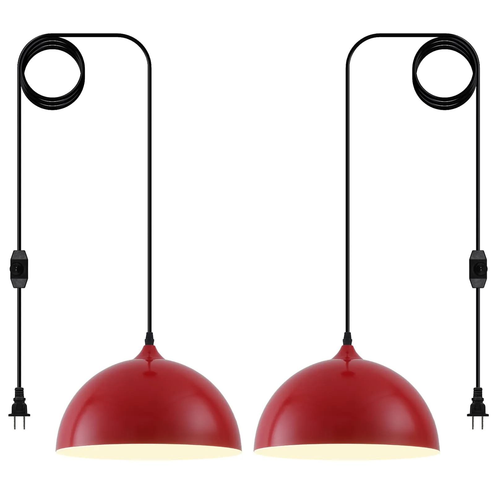 Red Plug-in Farmhouse Pendant Light 2-Pack