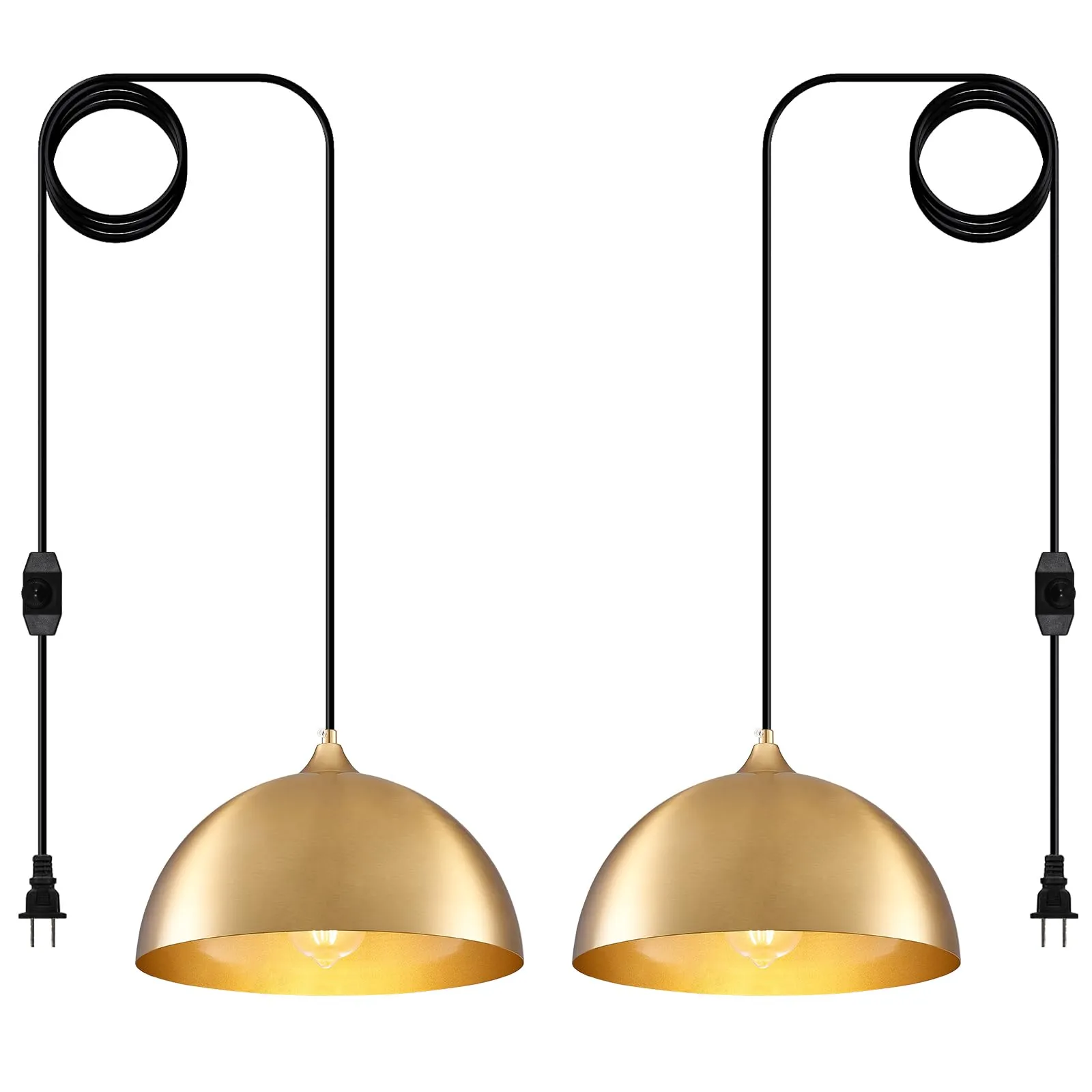 Gold Plug-in Farmhouse Pendant Light 2-Pack