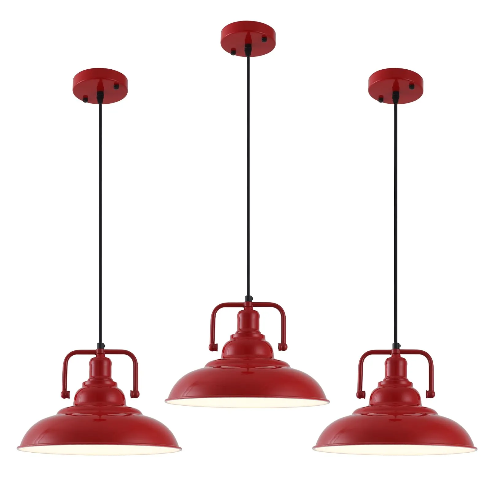 Red Farmhouse Industrial Pendant Light 3-Pack
