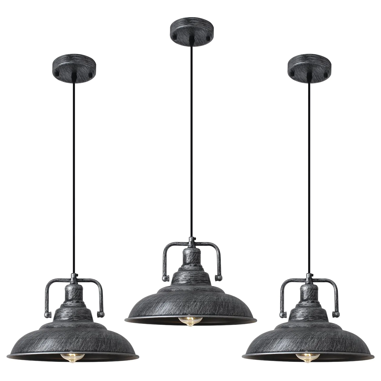 Black and Silver Farmhouse Pendant Light 12.5 Inch 3-Pack