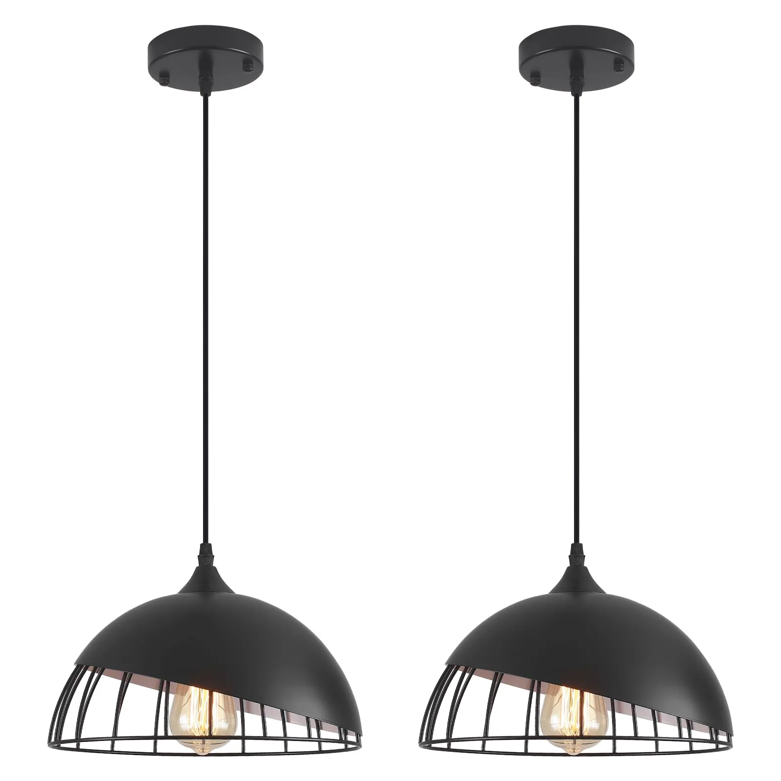 Black Farmhouse Pendant Light 11.8" 2-Pack