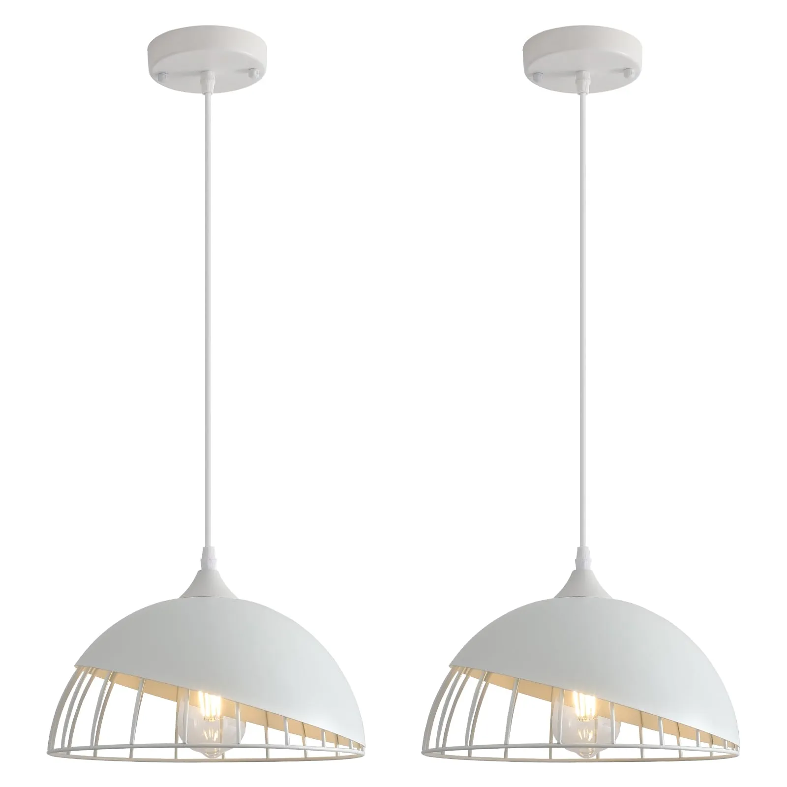 White Farmhouse Pendant Light 11.8" 2-Pack