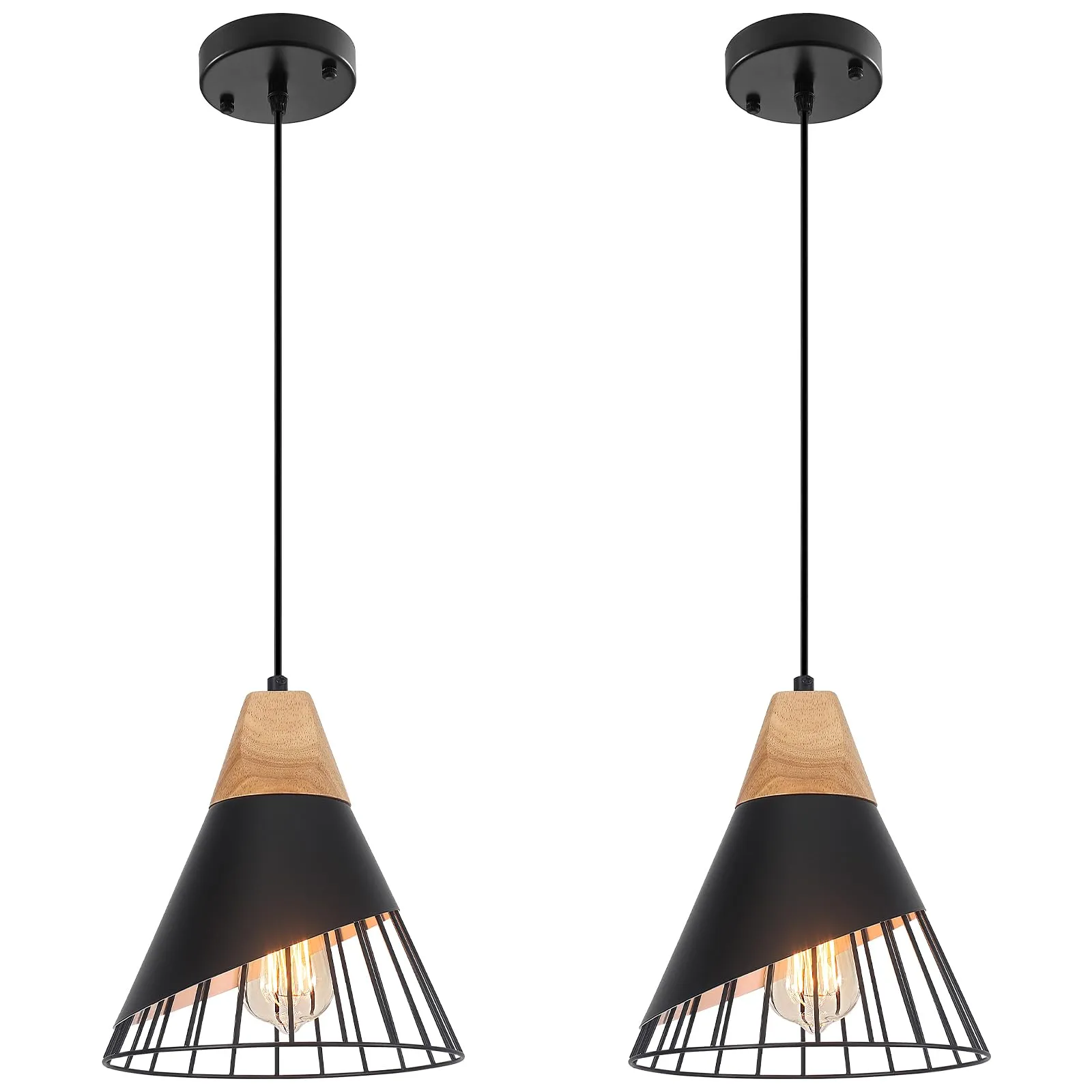 Black Modern Farmhouse Pendant Light 9.4" 2-Pack