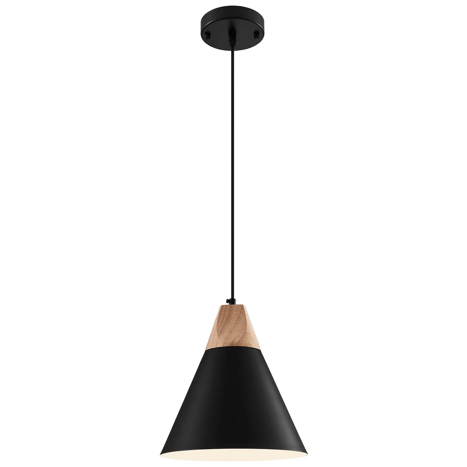 Black Wood and Metal Farmhouse Pendant Light 9.4"