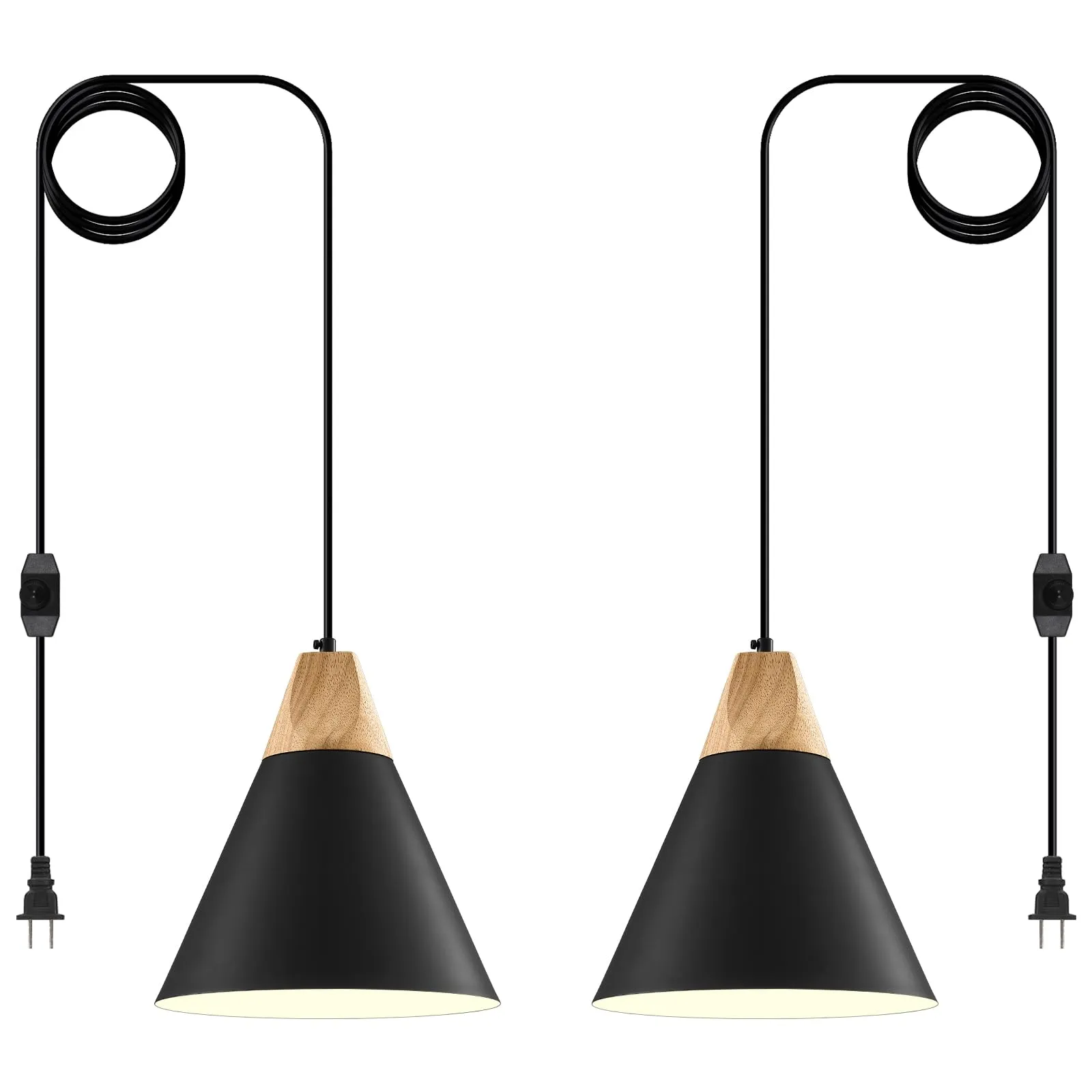 Black Plug-in Farmhouse Pendant Light 11.8" 2-Pack