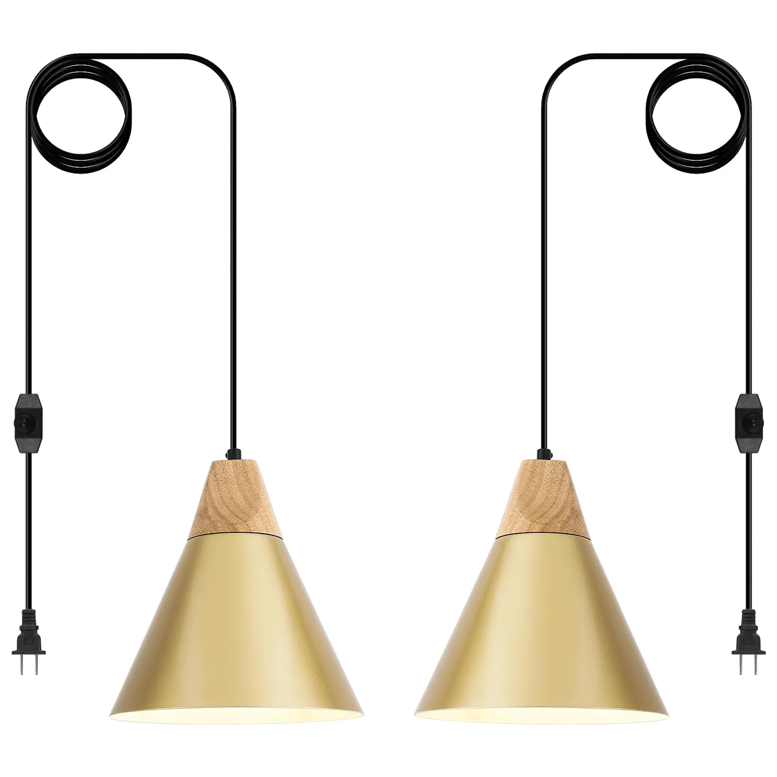 9.4" Gold Plug-in Pendant Light 2-Pack