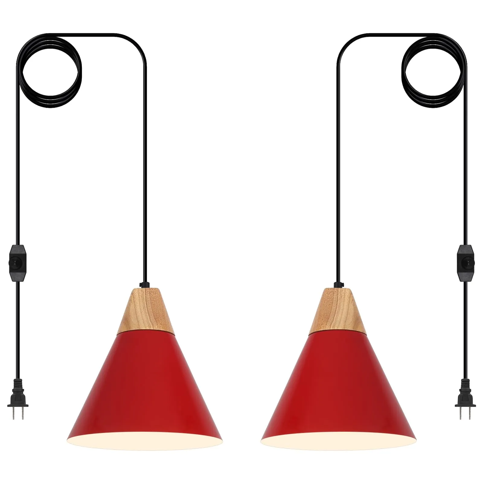 9.4" Red Plug-in Pendant Light 2-Pack