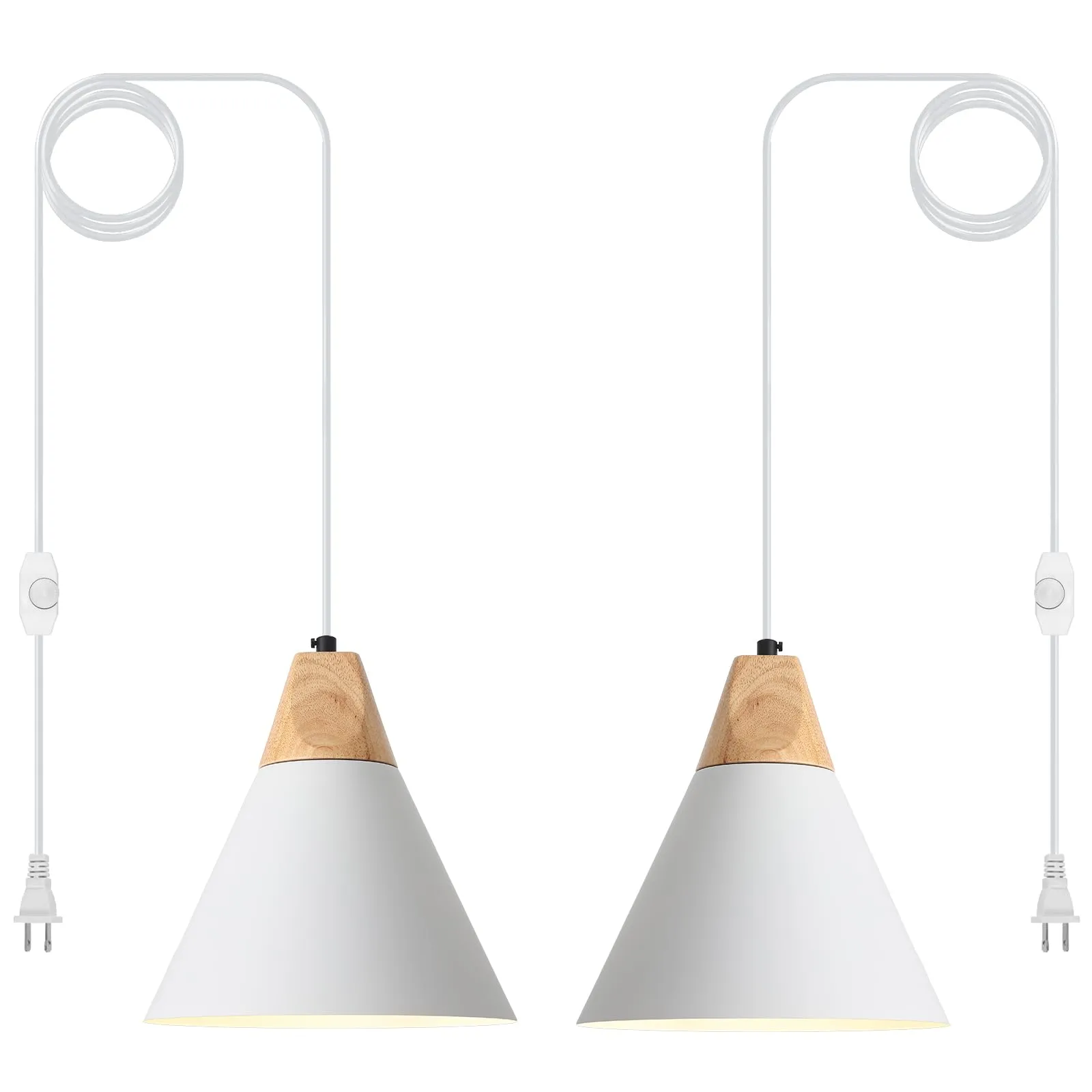 9.4" White Plug-in Pendant Light 2-Pack