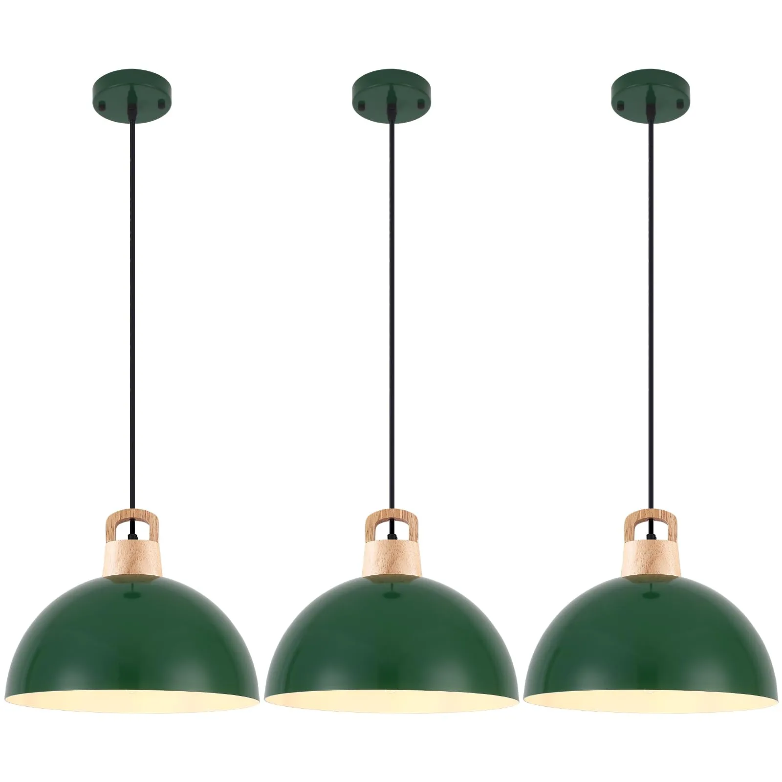 11.8" Green Farmhouse Industrial Pendant Light 3-Pack