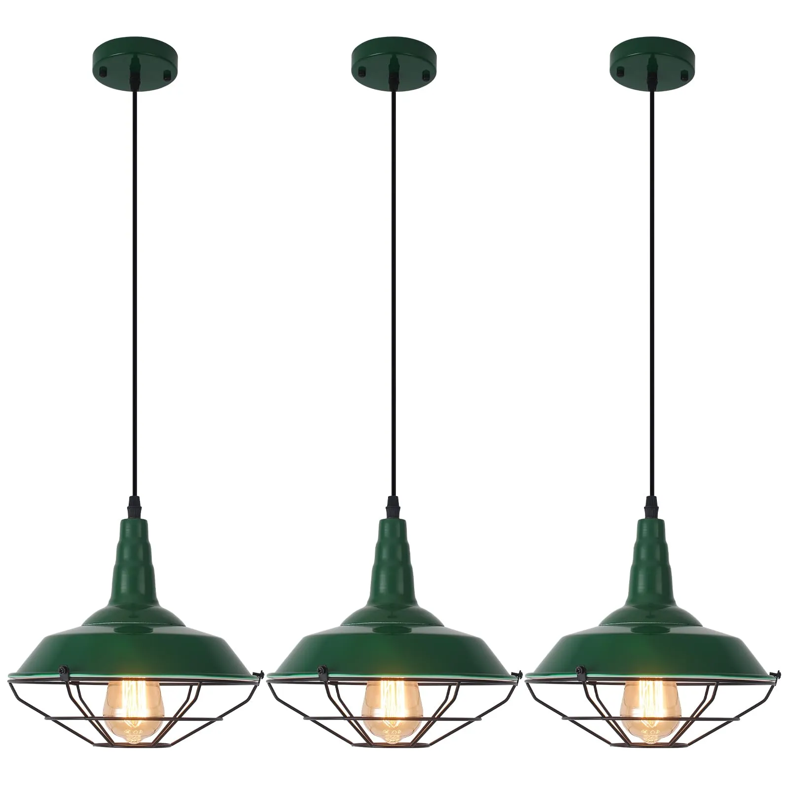 10.5" Green Modern Farmhouse Pendant Light 3-Pack