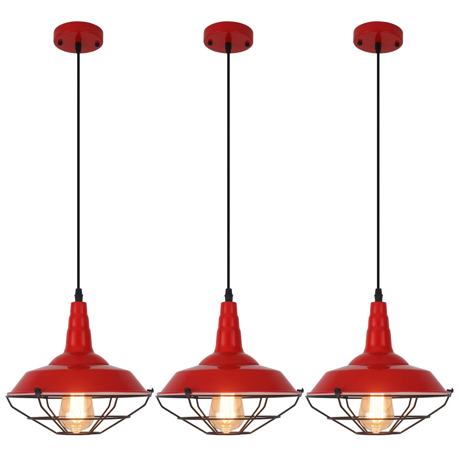 10.5" Red Modern Farmhouse Pendant Light 3-Pack