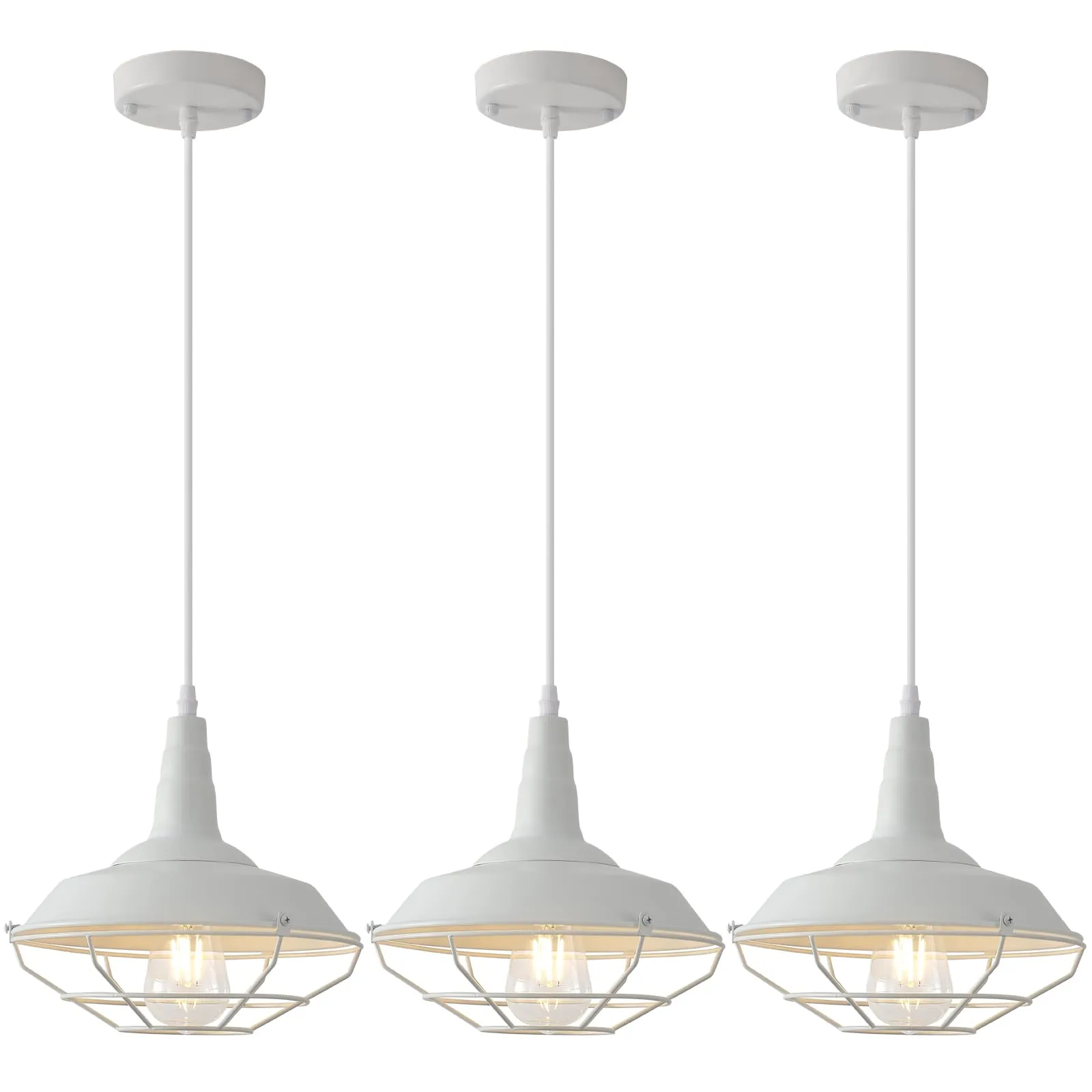 10.5" White Farmhouse Industrial Pendant Light 3-Pack
