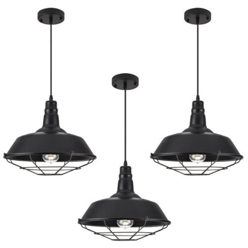 14.1" Black Modern Large Farmhouse Pendant Light 3-Pack