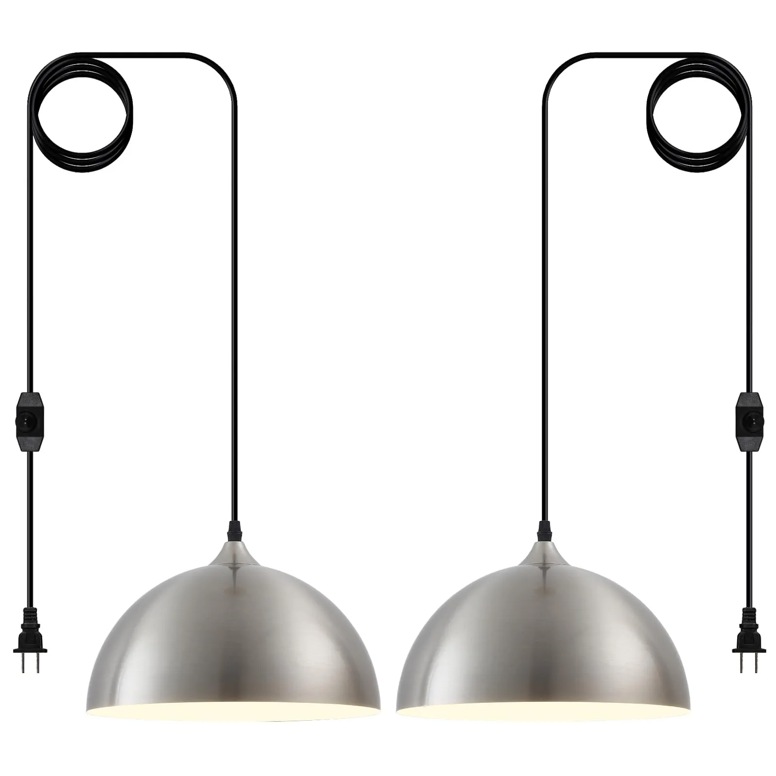 Brushed Nickel Plug-in Farmhouse Pendant Light 2-Pack