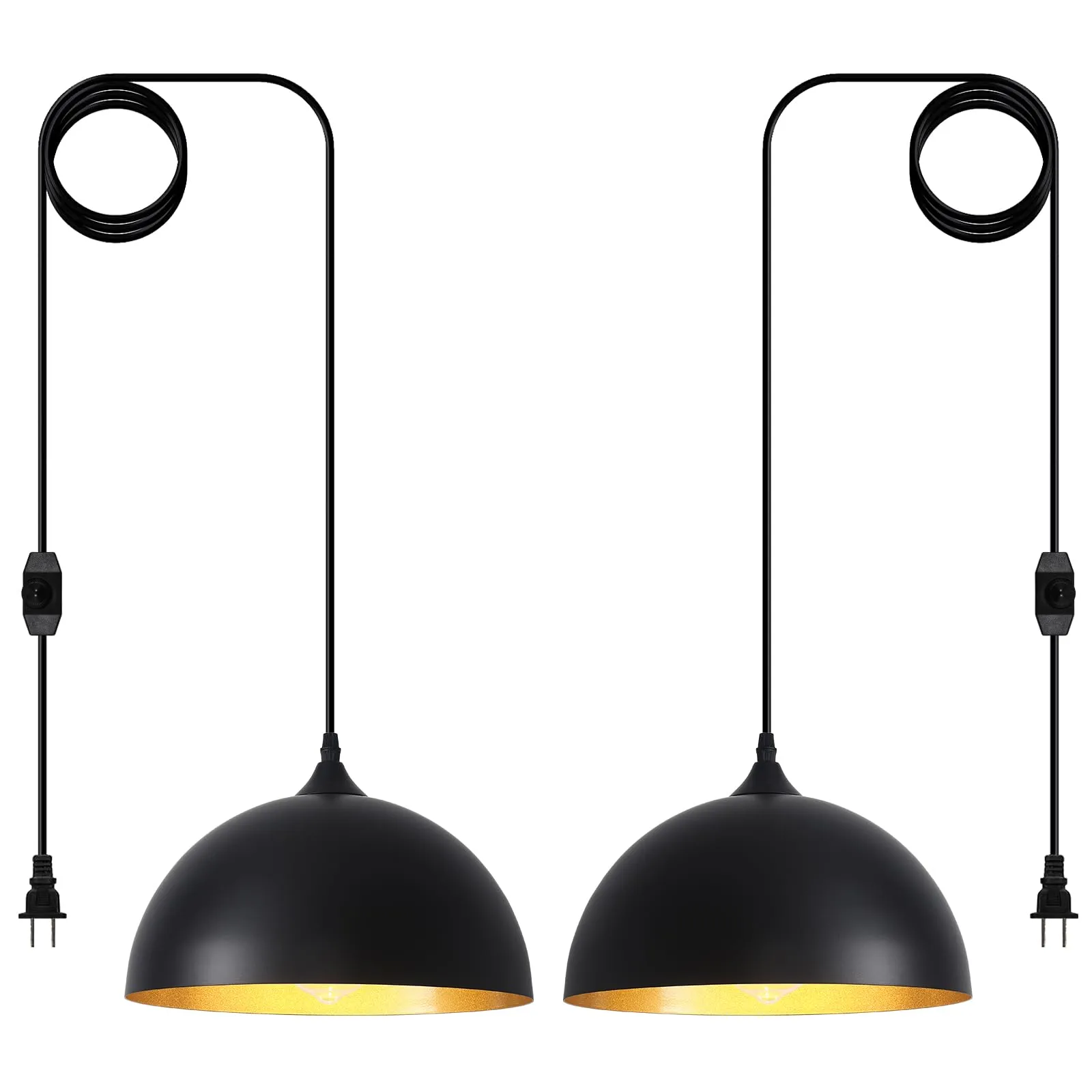 Black Plug-in Farmhouse Pendant Light 2-Pack