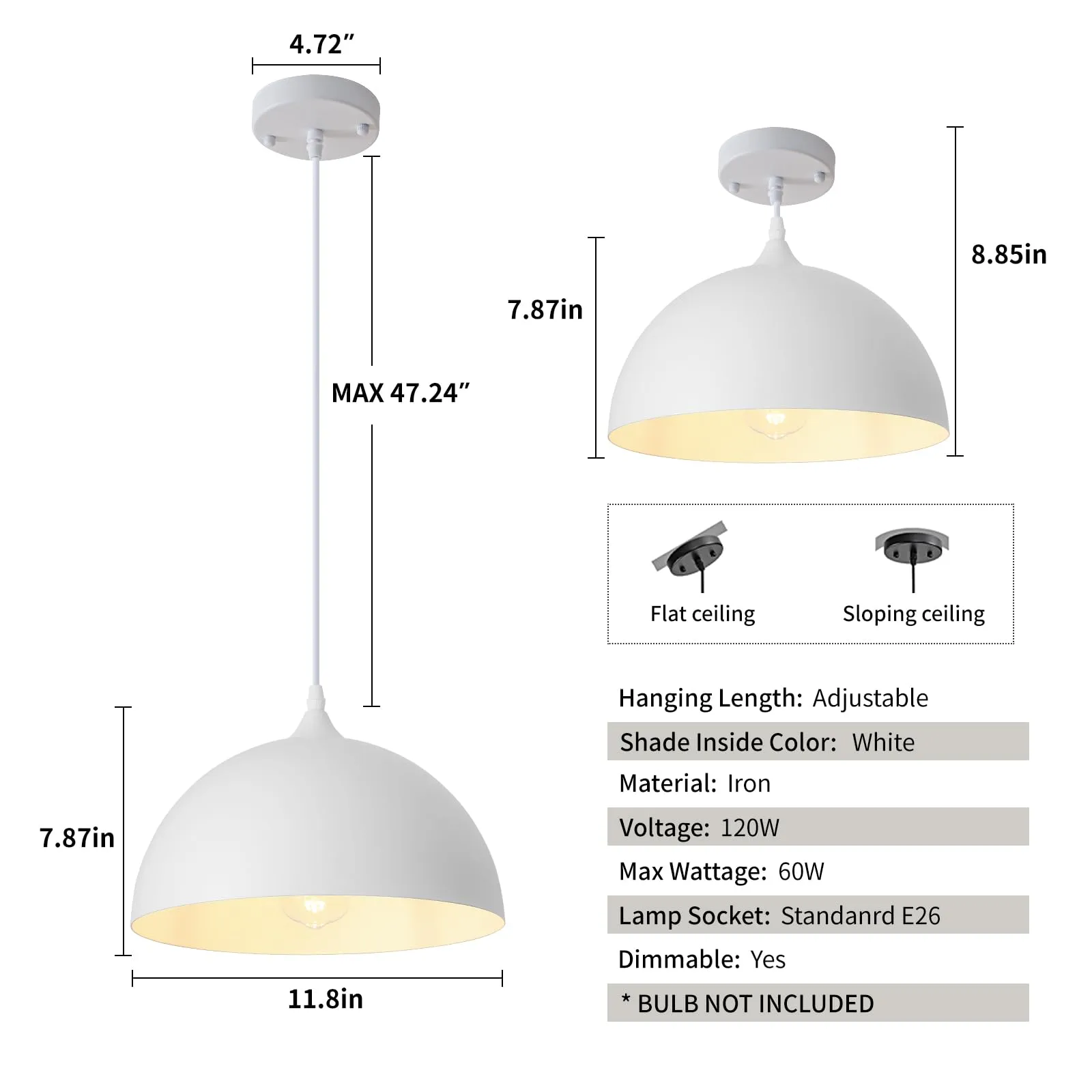 White Farmhouse Industrial Pendant Light 2-Pack - Image 2