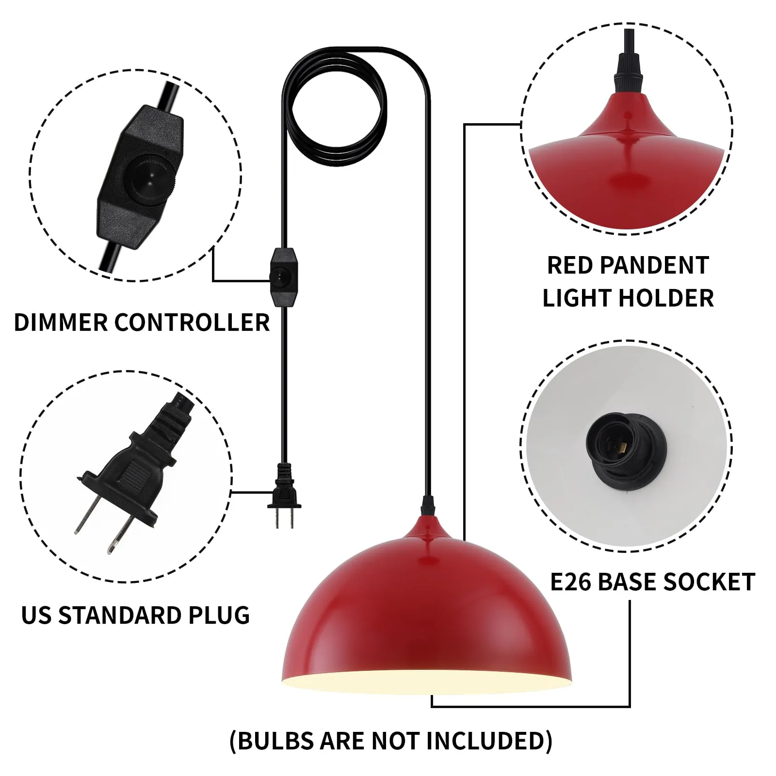 Red Plug-in Farmhouse Pendant Light 2-Pack - Image 2