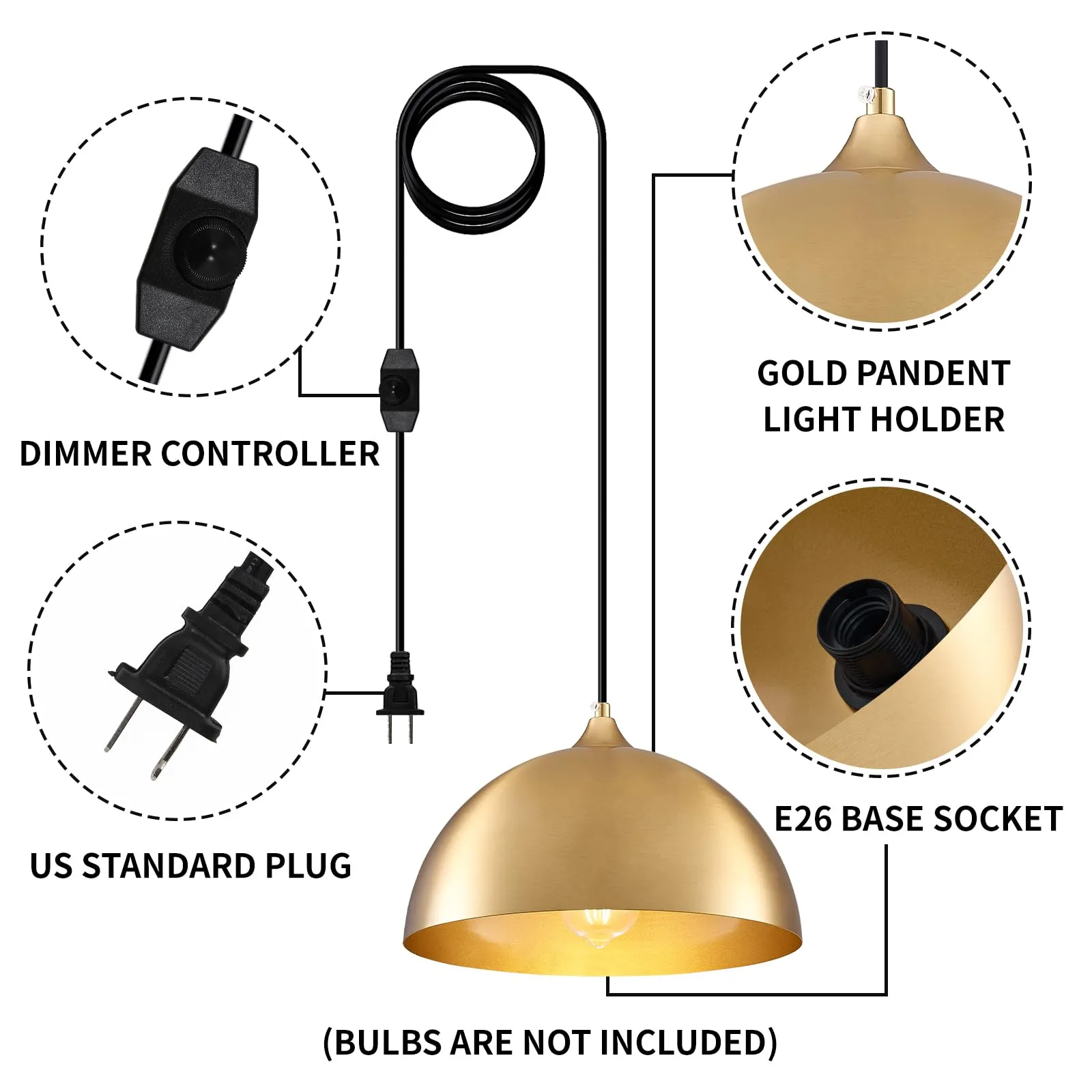 Gold Plug-in Farmhouse Pendant Light 2-Pack - Image 2