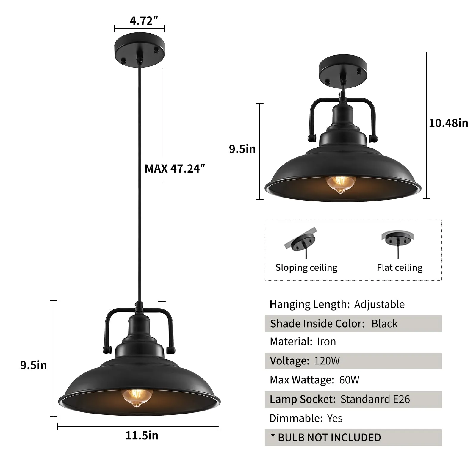 Black Farmhouse Pendant Light 3-Pack - Image 2