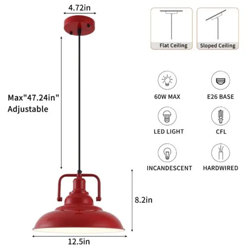 Red Farmhouse Industrial Pendant Light 3-Pack