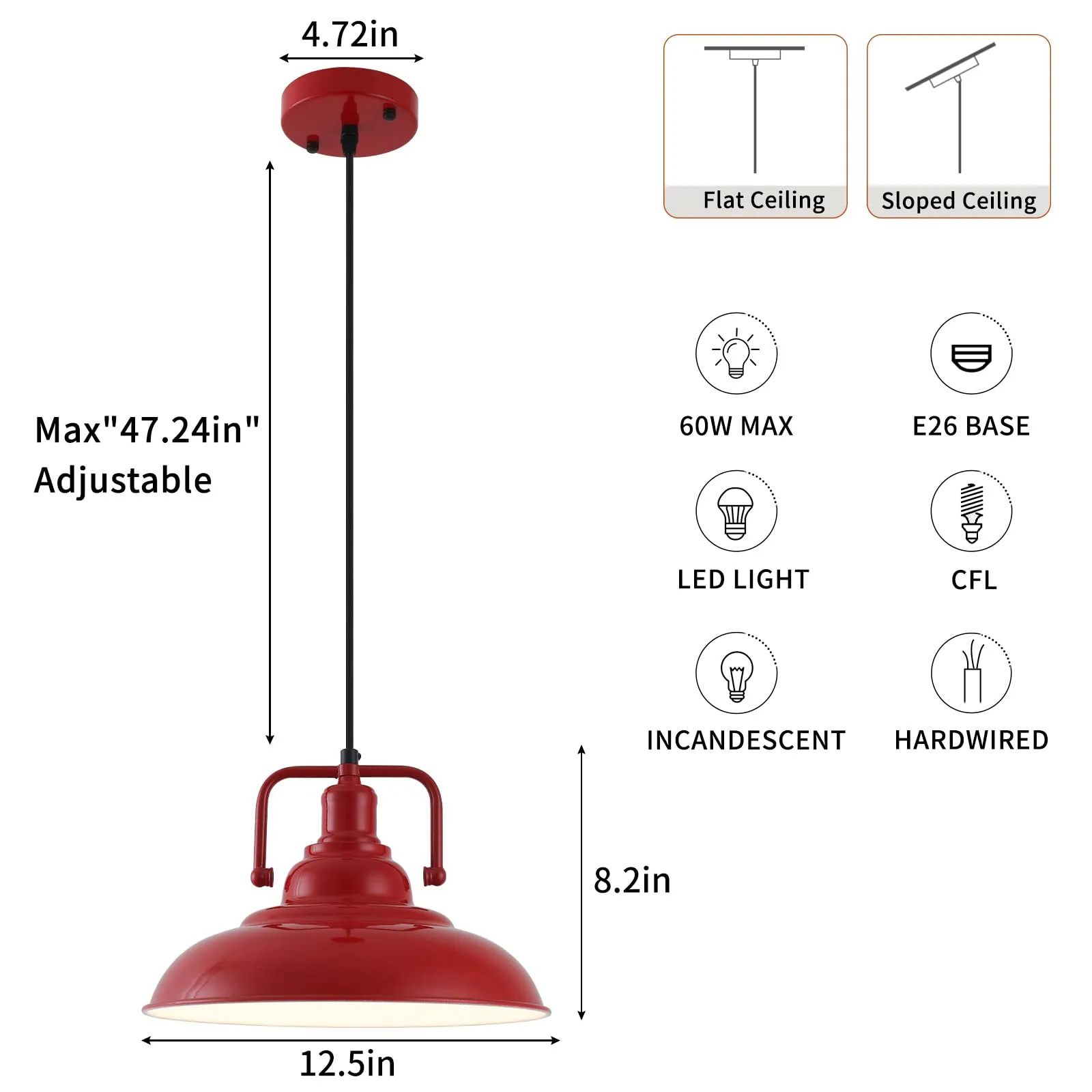 Red Farmhouse Industrial Pendant Light 3-Pack - Image 2
