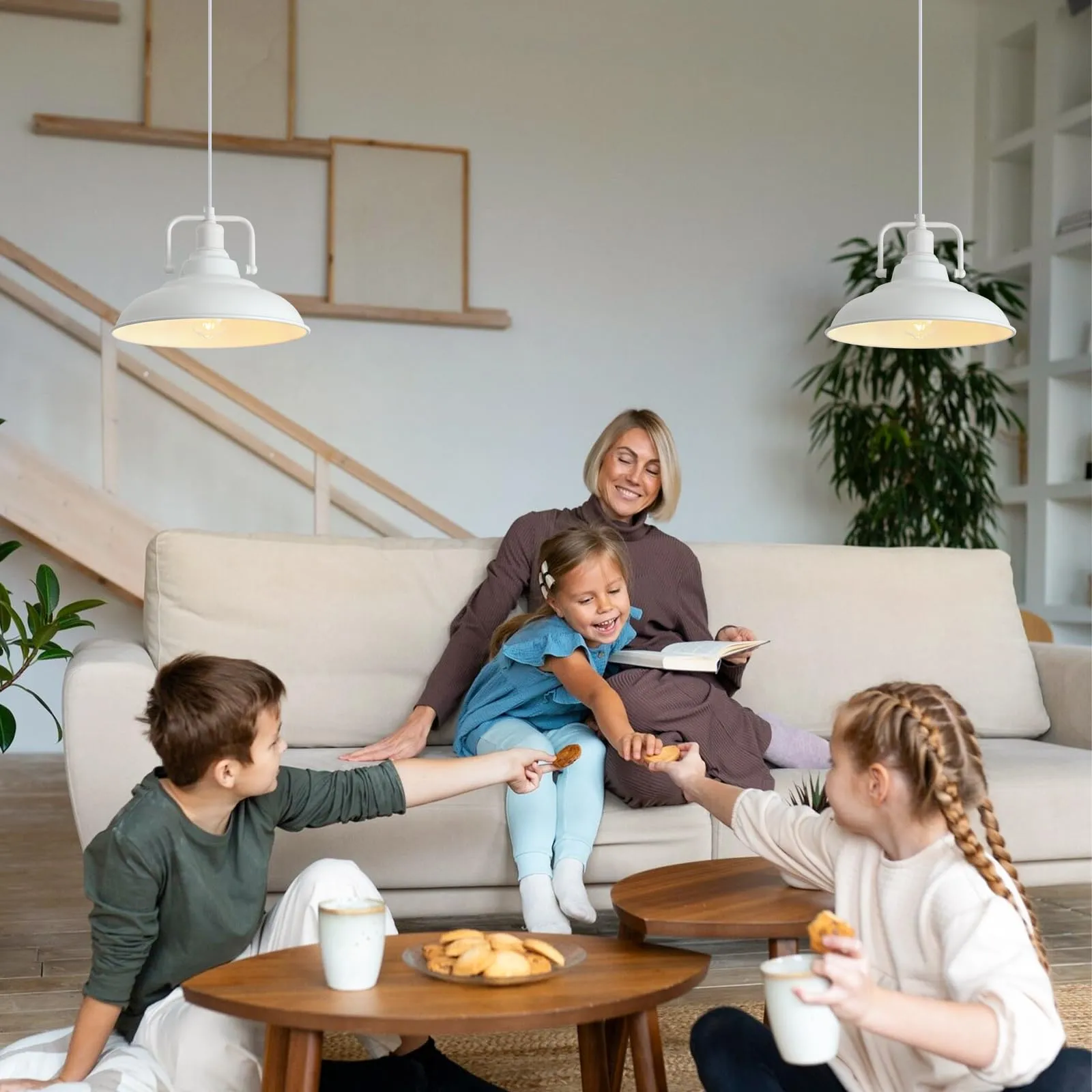 White Farmhouse Industrial Pendant Light 3-Pack - Image 2