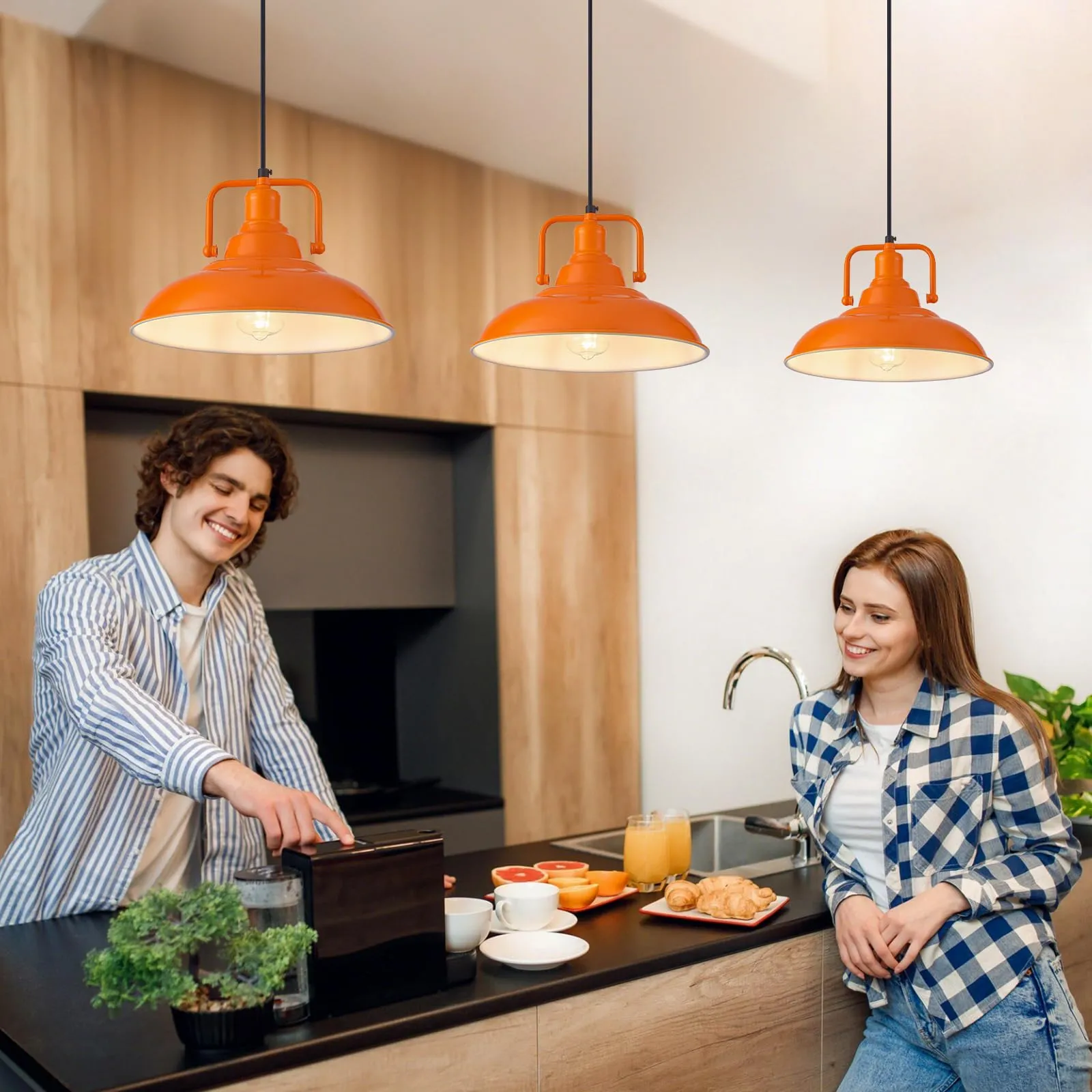 Orange Farmhouse Pendant Light 12.5 Inch 3-Pack - Image 2