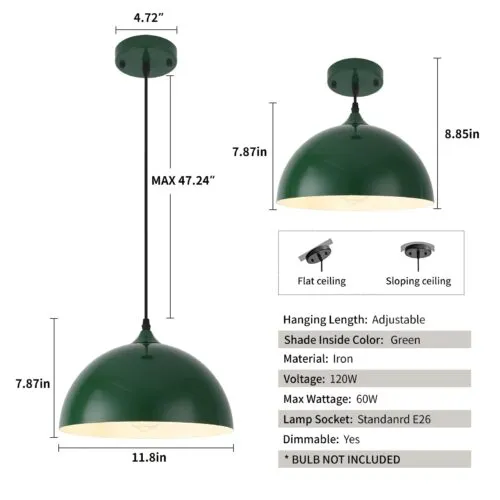 Green Farmhouse Industrial Pendant Light 2-Pack