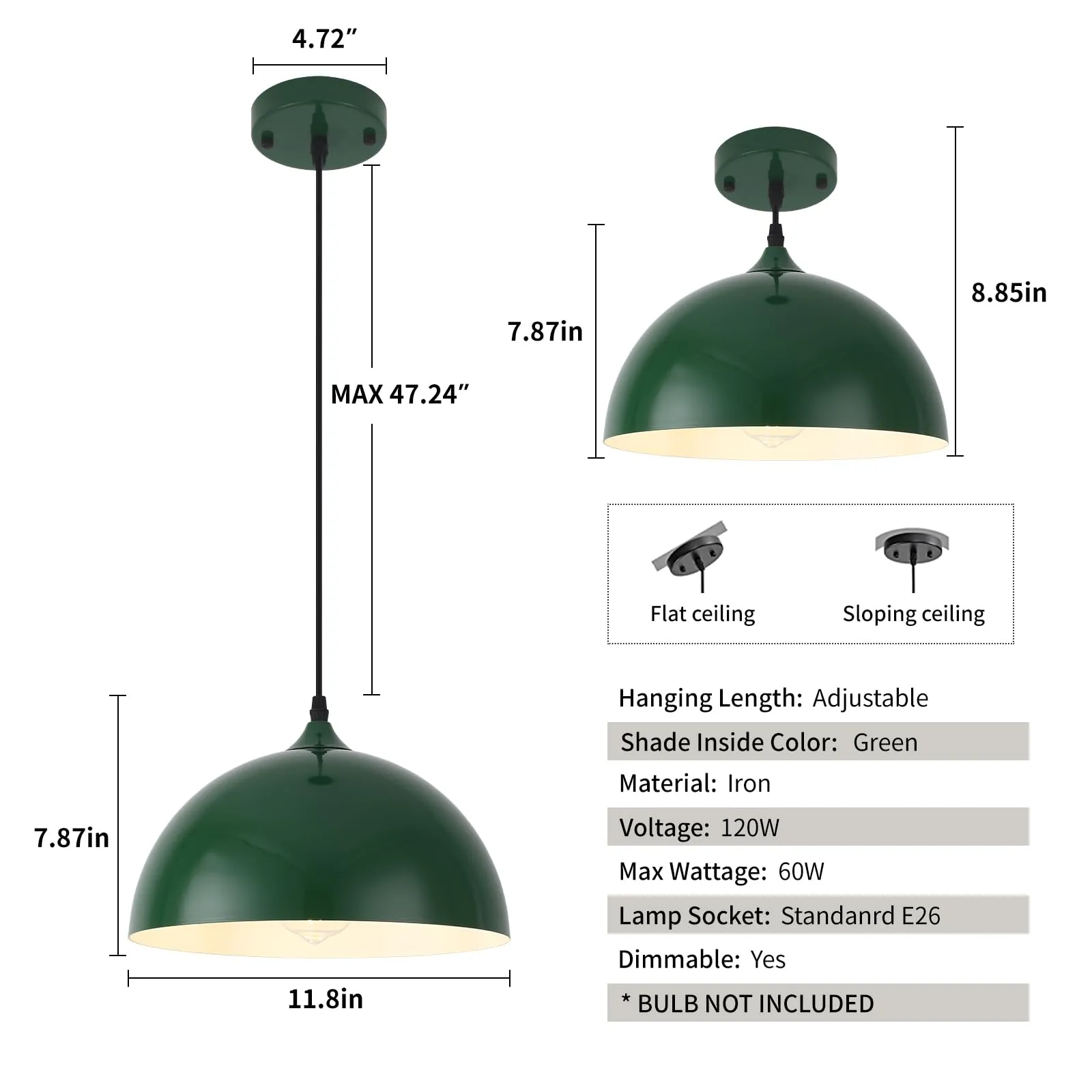 Green Farmhouse Industrial Pendant Light 2-Pack - Image 2