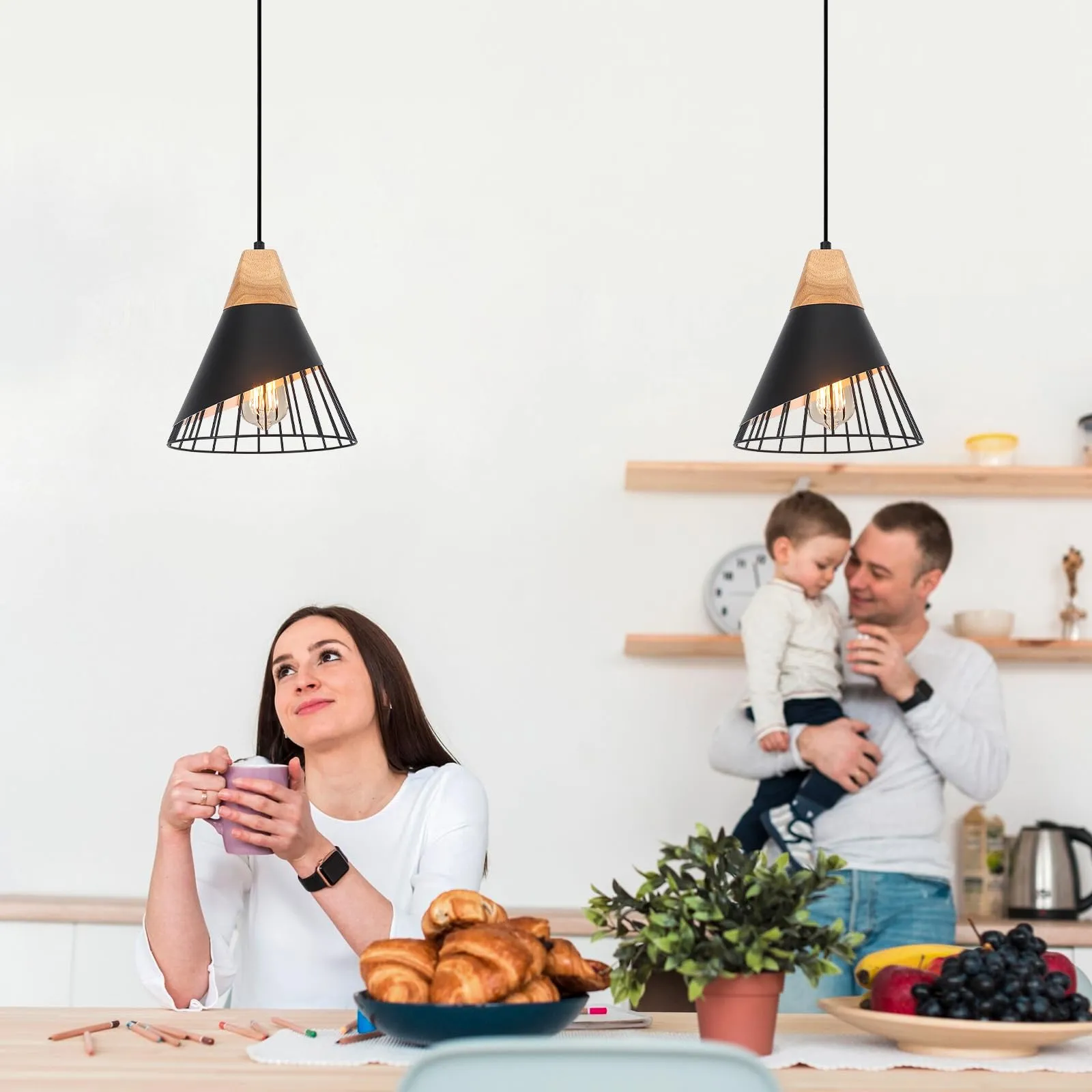 Black Modern Farmhouse Pendant Light 9.4" 2-Pack - Image 2