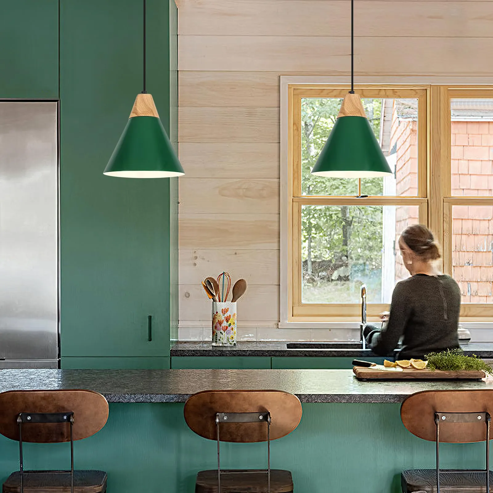 Green Farmhouse Industrial Pendant Light 9.4" 2-Pack - Image 2