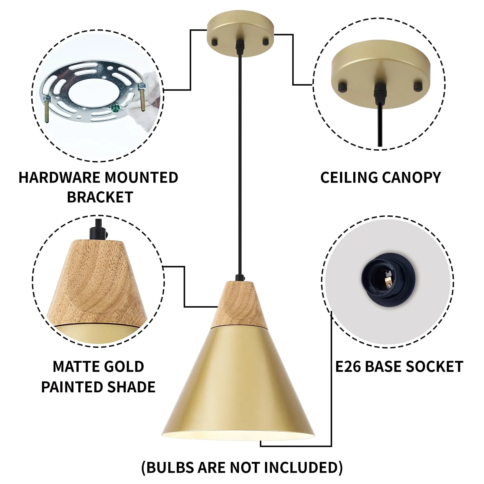 Gold Farmhouse Pendant Light 9.4" 2-Pack - Image 2