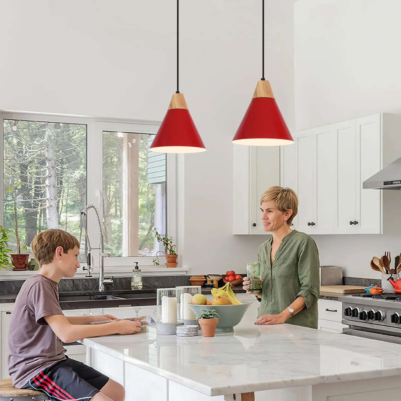 Red Farmhouse Pendant Light 9.4" 2-Pack - Image 2