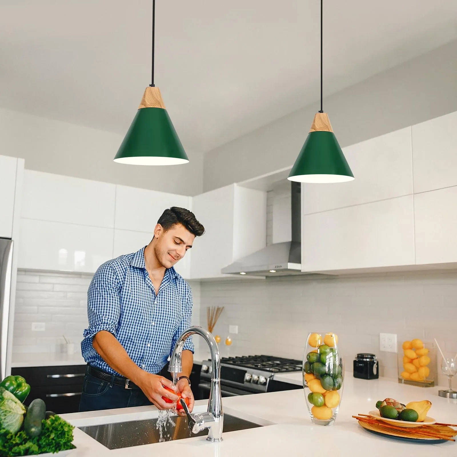9.4" Black Farmhouse Pendant Light 2-Pack - Image 2