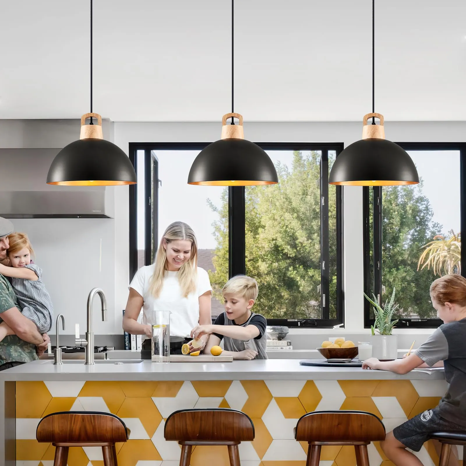 11.8" Black Modern Farmhouse Pendant Light 3-Pack - Image 2