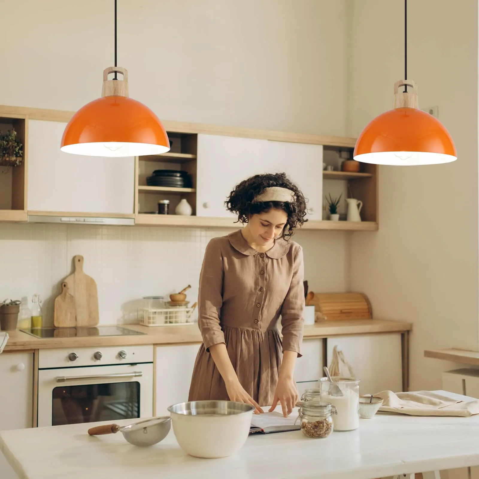 11.8" Orange Modern Farmhouse Pendant Light 3-Pack - Image 2