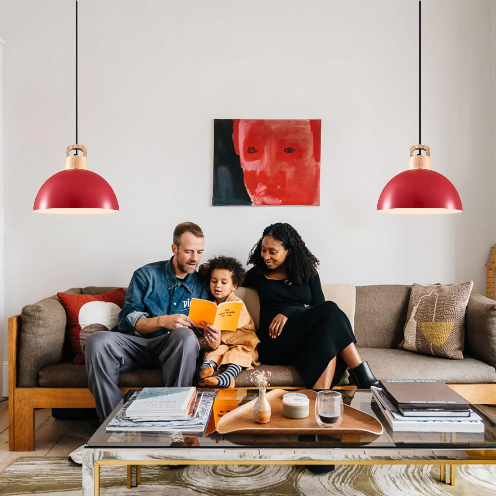 11.8" Red Farmhouse Pendant Light 3-Pack - Image 2