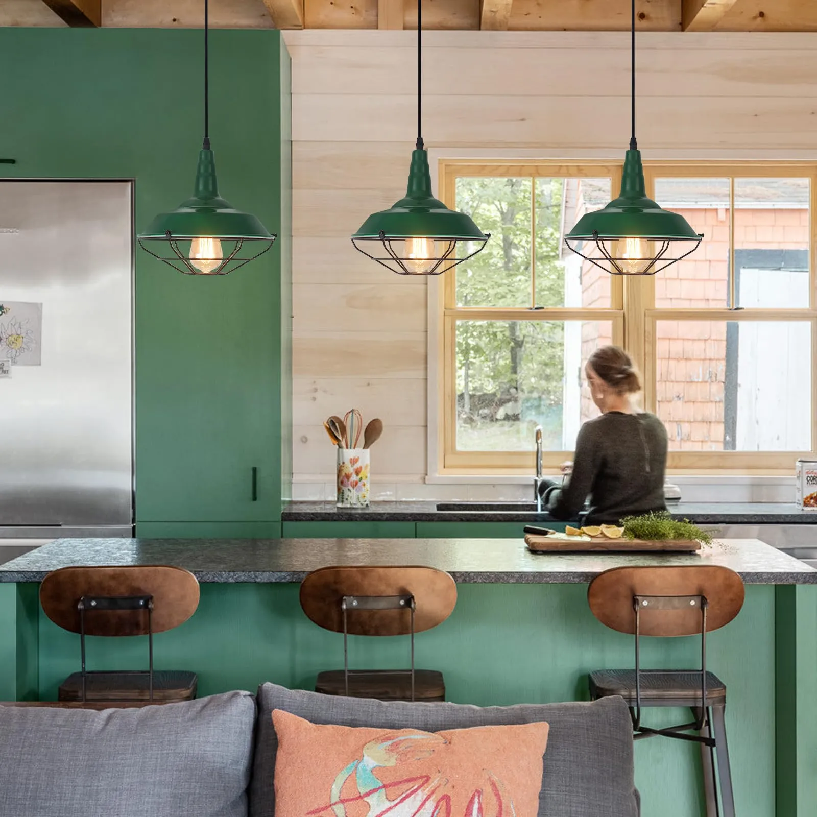 10.5" Green Modern Farmhouse Pendant Light 3-Pack - Image 2